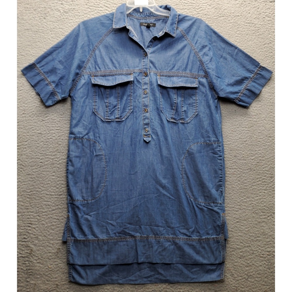Banana Republic Shirt Dress Womens Petite PL Blue Short Sleeve High Low Popover
